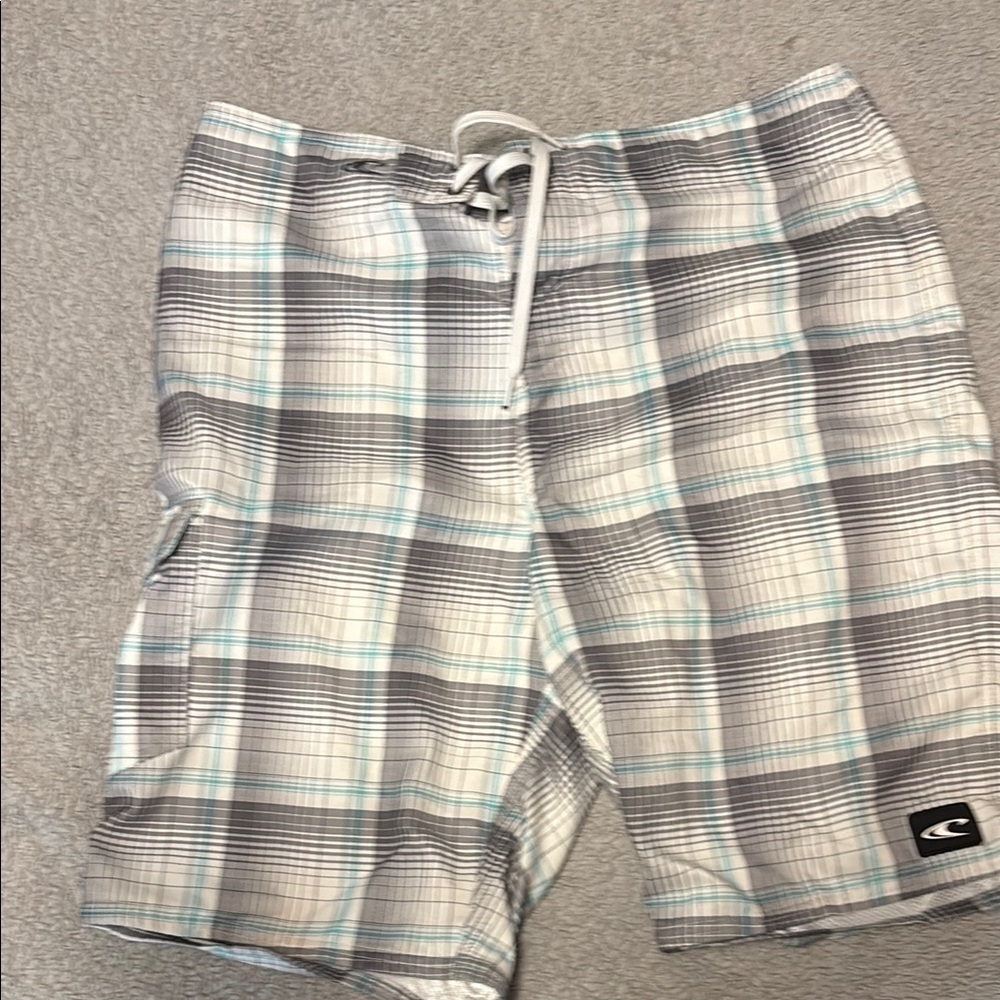 Marshalls Gray and White Board Shorts Classic Swimwear
